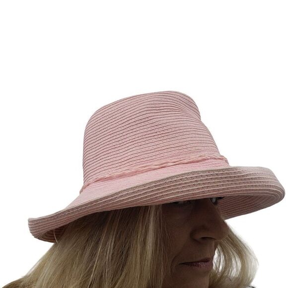 Dorfman Pacific Beach Bucket Safari Hat Pink 100% Paper Braided Bow Detail - Picture 1 of 9